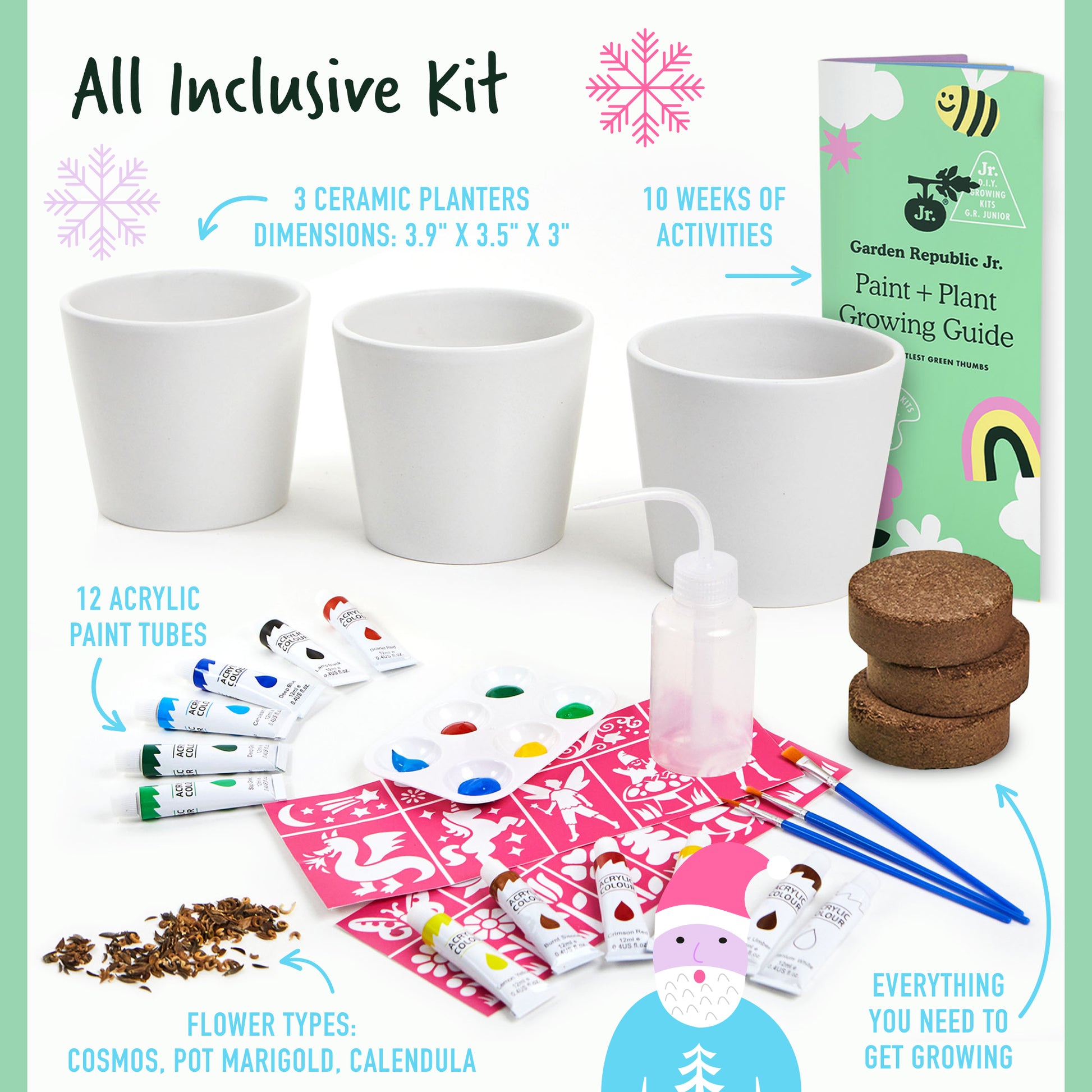 4 Set Paint & Plant Ceramic Flower Gardening Kit - Crafts for Girls Ages  8-12, Arts and Crafts for Kids Ages 8-12, Kids Gardening Set, Toys Birthday